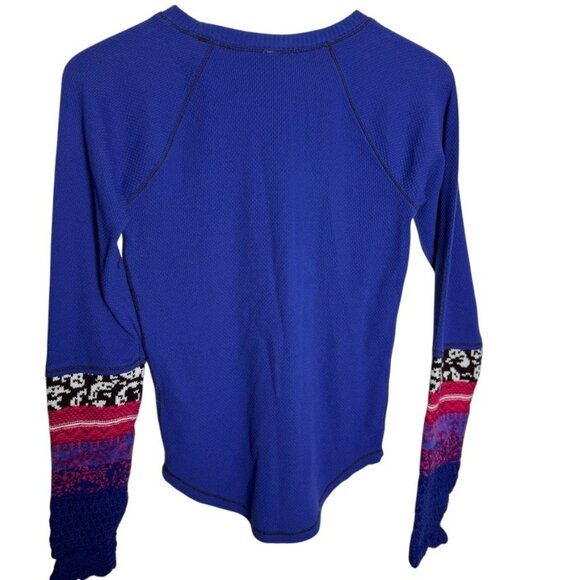 Free People Women’s Size Medium Royal Blue Thermal Top Long Sleeve knit cuff - Picture 7 of 12